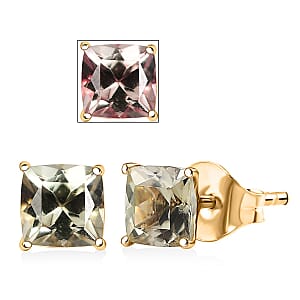 Luxoro AAA Turkizite 2.00 ctw Cushion Stud Earrings in 10K Yellow Gold