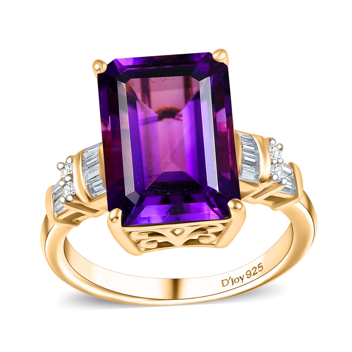 D'Joy AAA Lusaka Amethyst and Moissanite 7.40 ctw Art Deco Ring in 18K Vermeil Yellow Gold Over Sterling Silver (Size 7.0) image number 0