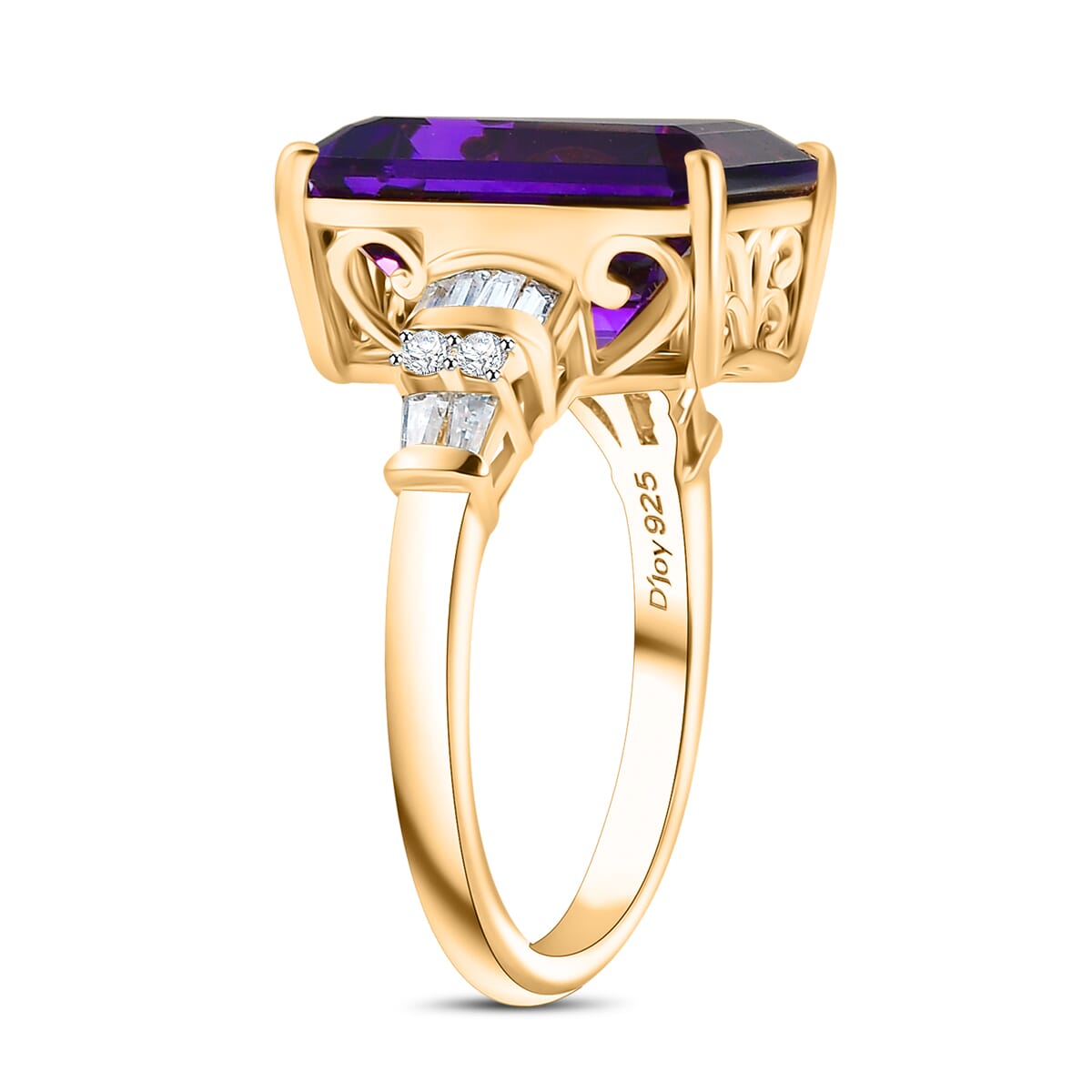 D'Joy AAA Lusaka Amethyst and Moissanite 7.40 ctw Art Deco Ring in 18K Vermeil Yellow Gold Over Sterling Silver (Size 7.0) image number 3