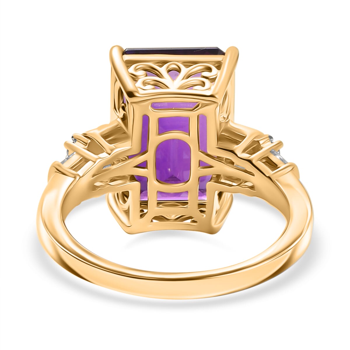 D'Joy AAA Lusaka Amethyst and Moissanite 7.40 ctw Art Deco Ring in 18K Vermeil Yellow Gold Over Sterling Silver (Size 7.0) image number 4