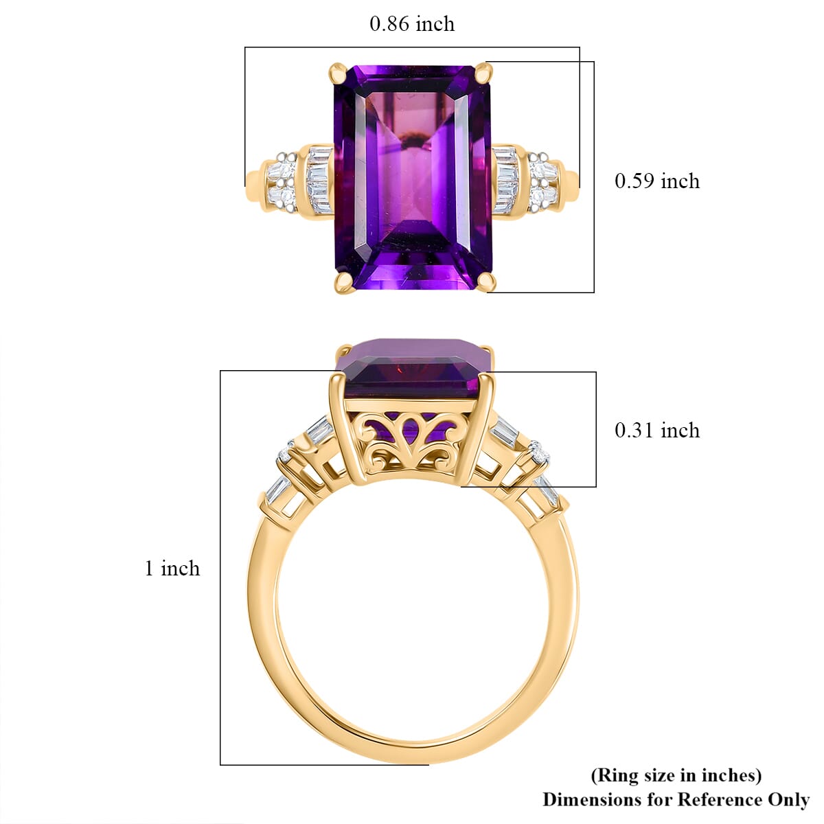 D'Joy AAA Lusaka Amethyst and Moissanite 7.40 ctw Art Deco Ring in 18K Vermeil Yellow Gold Over Sterling Silver (Size 7.0) image number 5