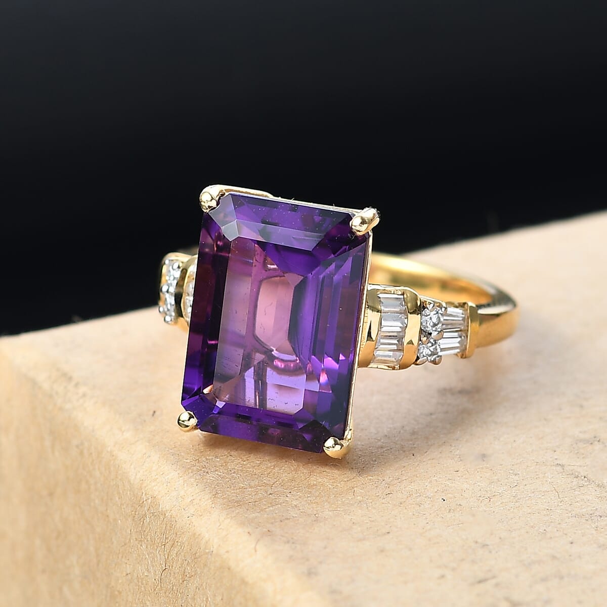 D'Joy AAA Lusaka Amethyst and Moissanite 7.40 ctw Art Deco Ring in 18K Vermeil Yellow Gold Over Sterling Silver (Size 8.0) image number 1