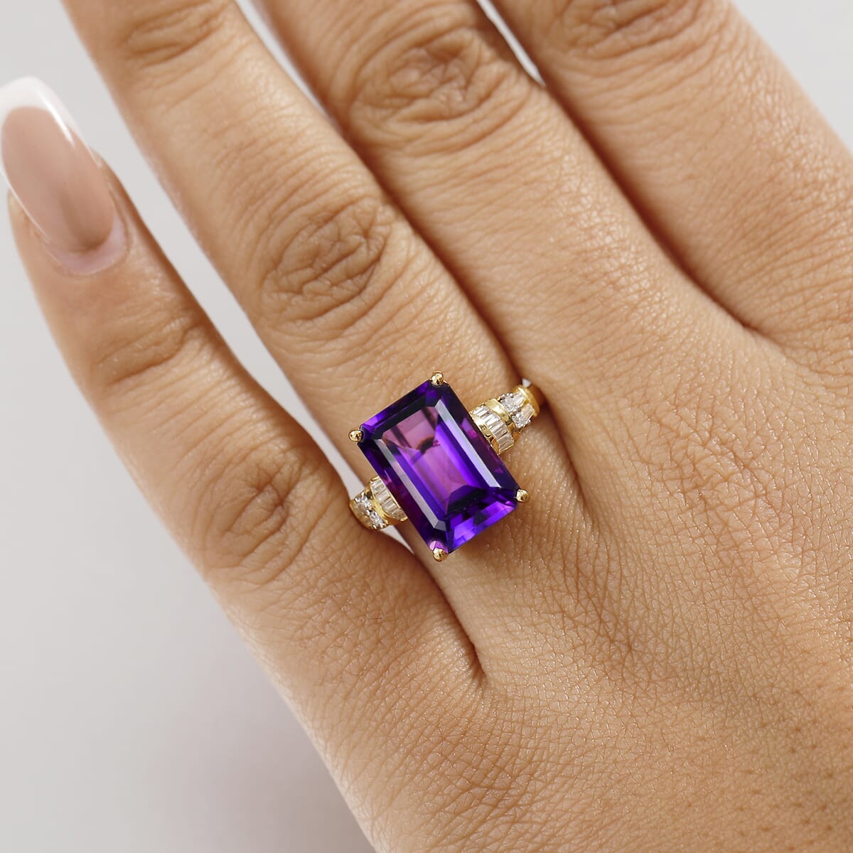 D'Joy AAA Lusaka Amethyst and Moissanite 7.40 ctw Art Deco Ring in 18K Vermeil Yellow Gold Over Sterling Silver (Size 8.0) image number 2