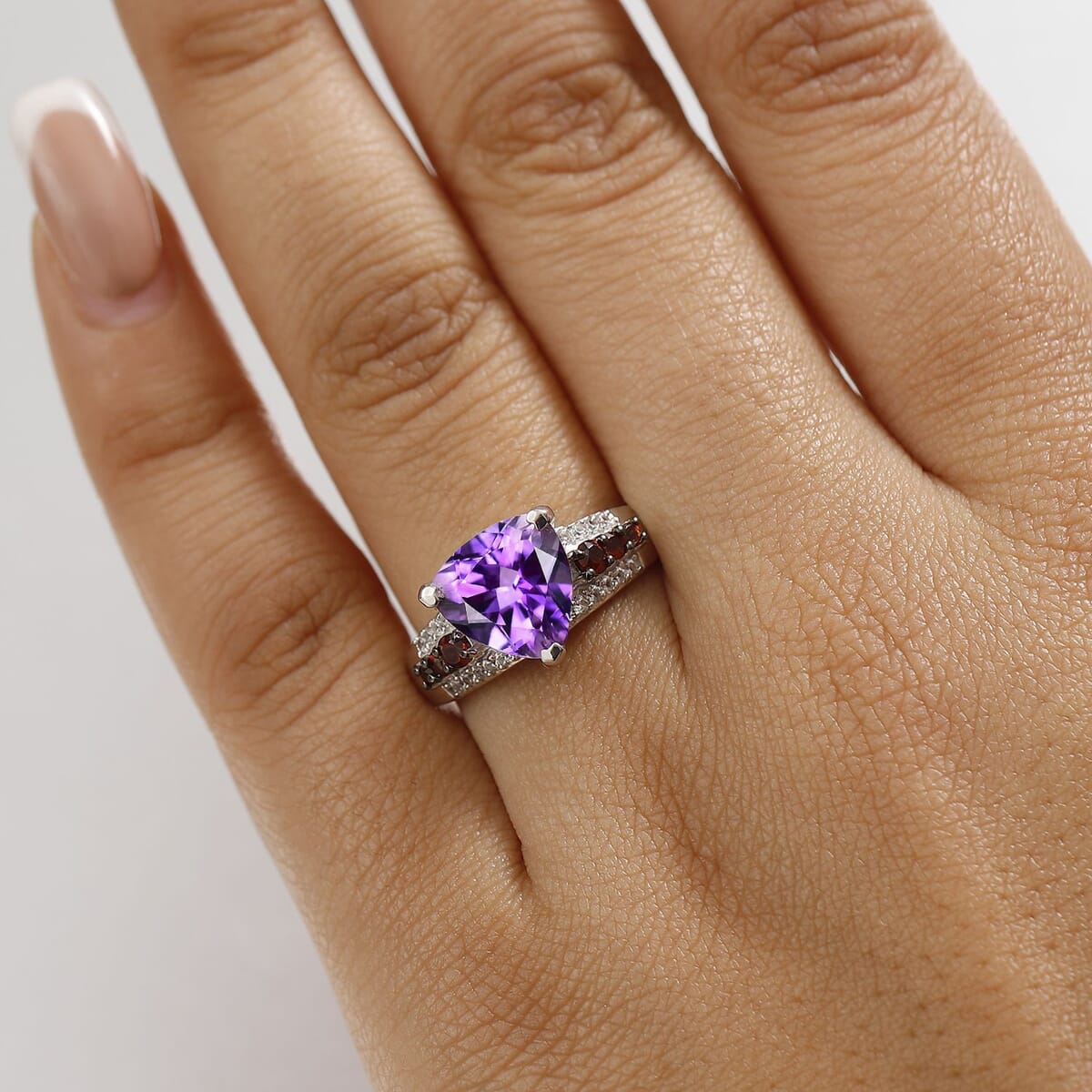 D'Joy Moroccan Rose and Multi Gemstone 3.80 ctw Modern Elegance Ring in Platinum Over Sterling Silver (Size 7.0) image number 2