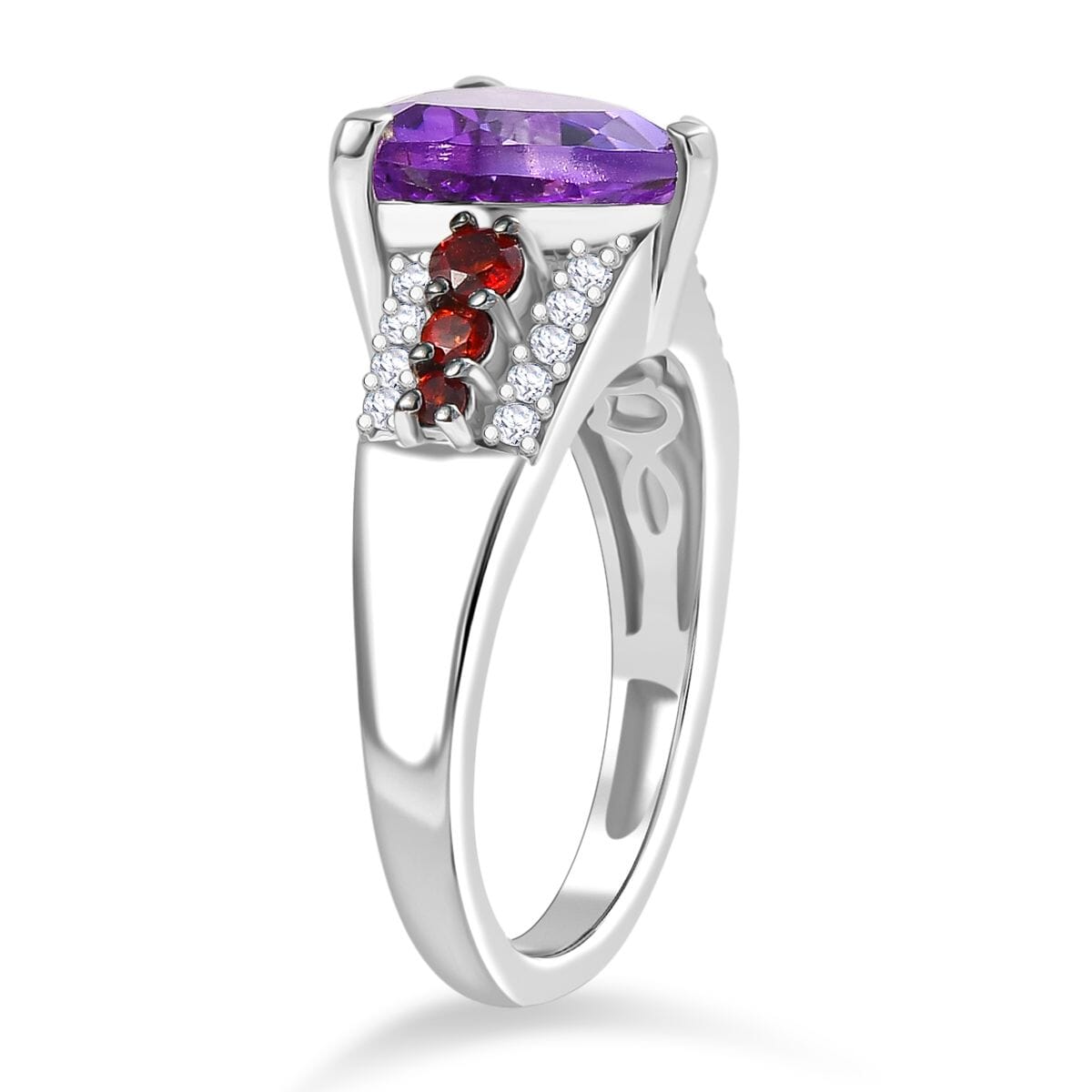 D'Joy Moroccan Rose and Multi Gemstone 3.80 ctw Modern Elegance Ring in Platinum Over Sterling Silver (Size 7.0) image number 3