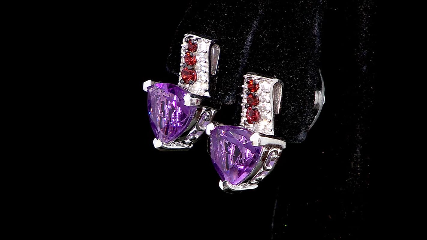 D'Joy Moroccan Rose and Mozambique Garnet 3.65 ctw Modern Elegance Earrings in Platinum Over Sterling Silver