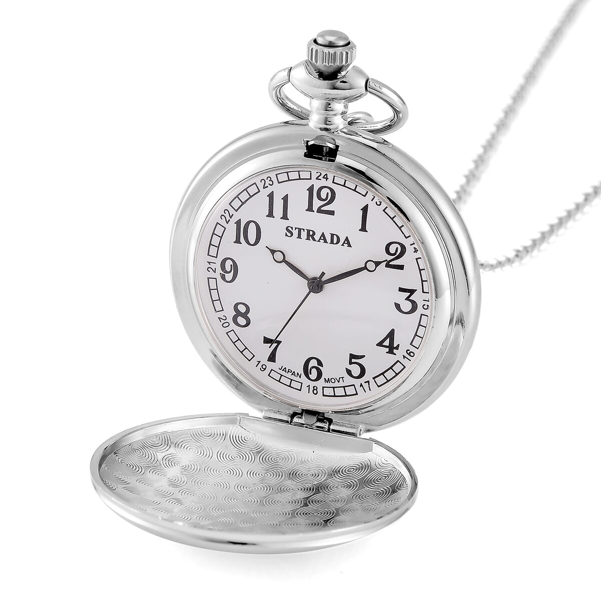 Strada Japanese Movement 3D Talisman For Invisibility Amulet Black Pullet Pattern Pocket Watch with Chain in Silvertone (36 Inches) image number 4