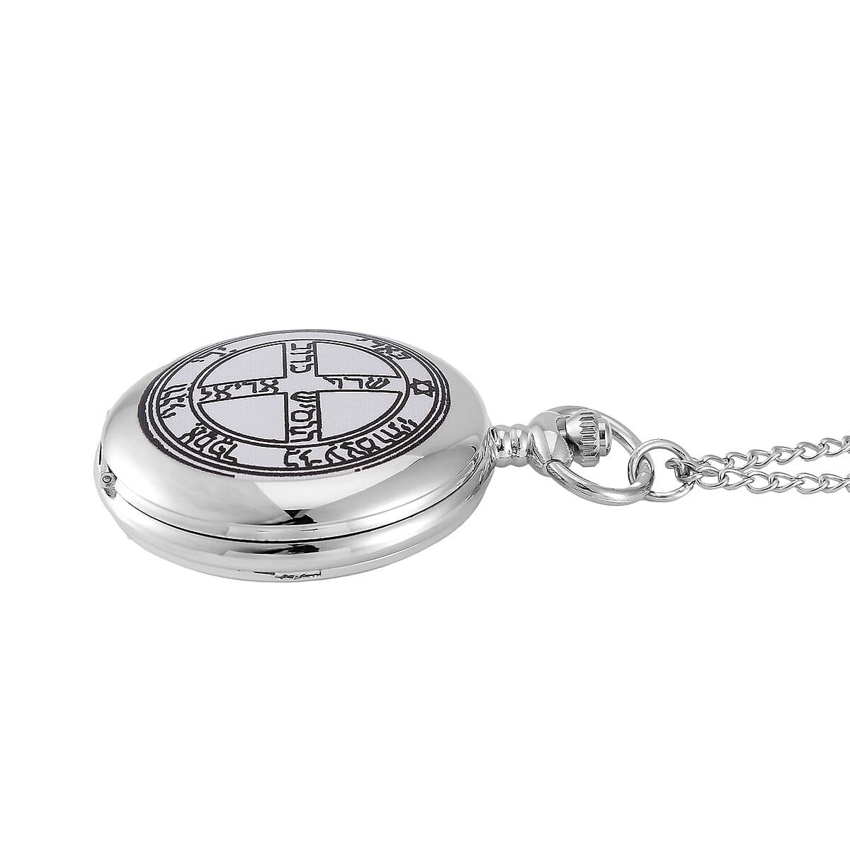 Strada Japanese Movement 3D Talisman of Jupiter Pattern Pocket Watch with Chain in Silvertone (36 Inches) image number 3
