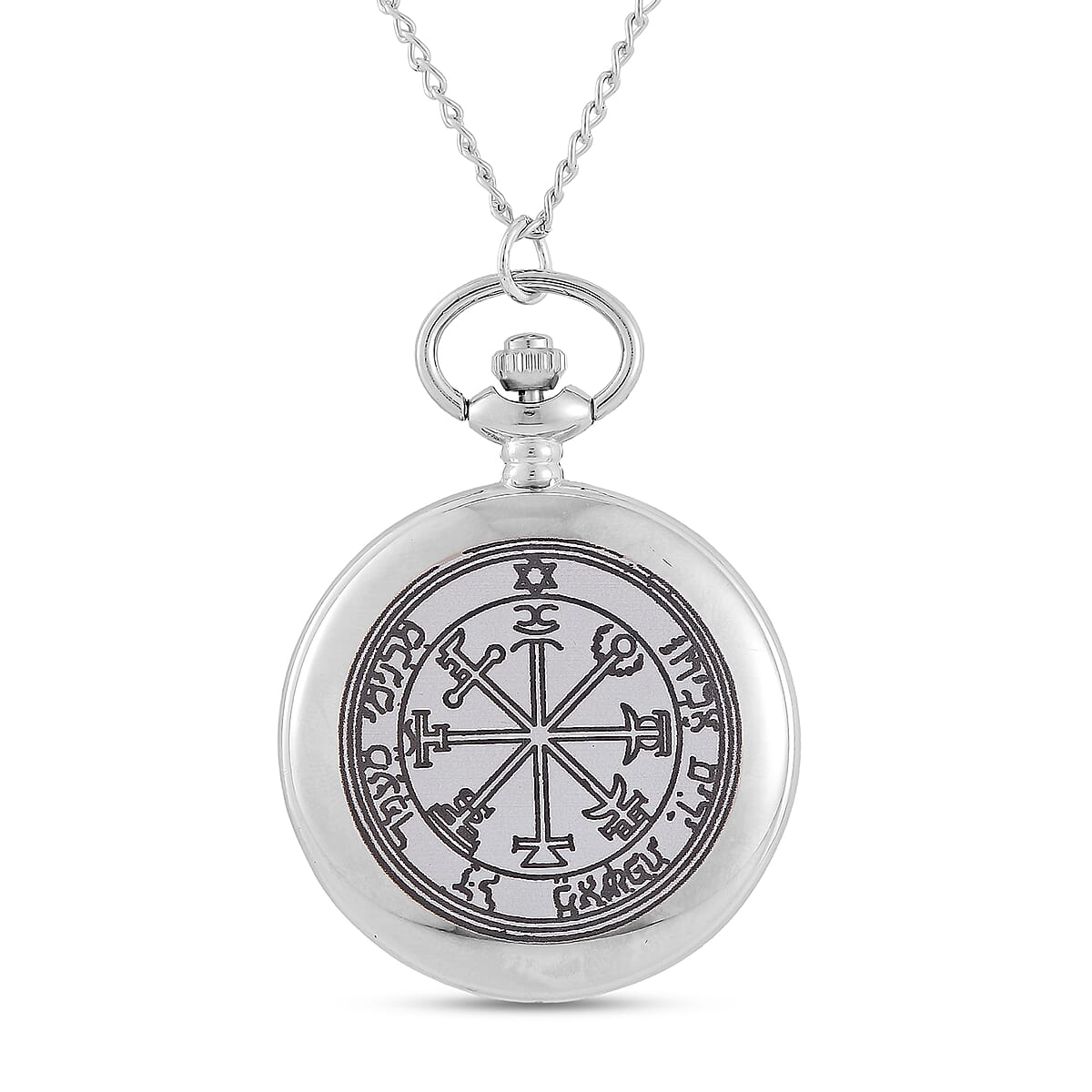 Strada Japanese Movement 3D Talisman of Jupiter Pattern Pocket Watch with Chain in Silvertone (36 Inches) image number 4