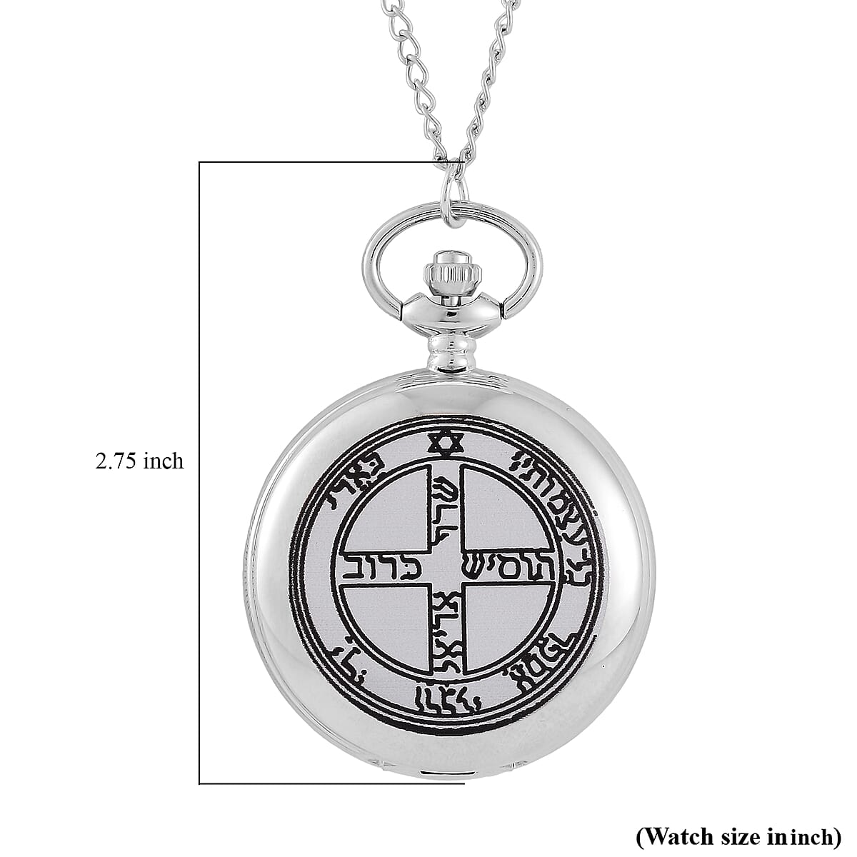 Strada Japanese Movement 3D Talisman of Jupiter Pattern Pocket Watch with Chain in Silvertone (36 Inches) image number 8
