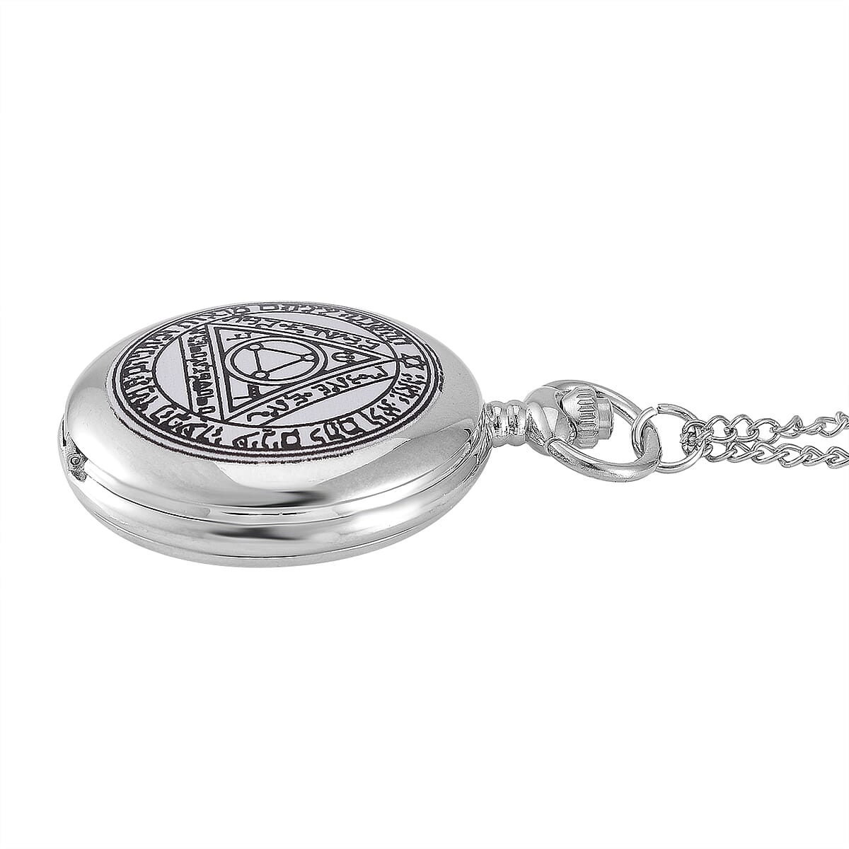 Strada Japanese Movement 3D Talisman of The Sun (Planetary) Pattern Pocket Watch with Chain in Silvertone (36 Inches) image number 2