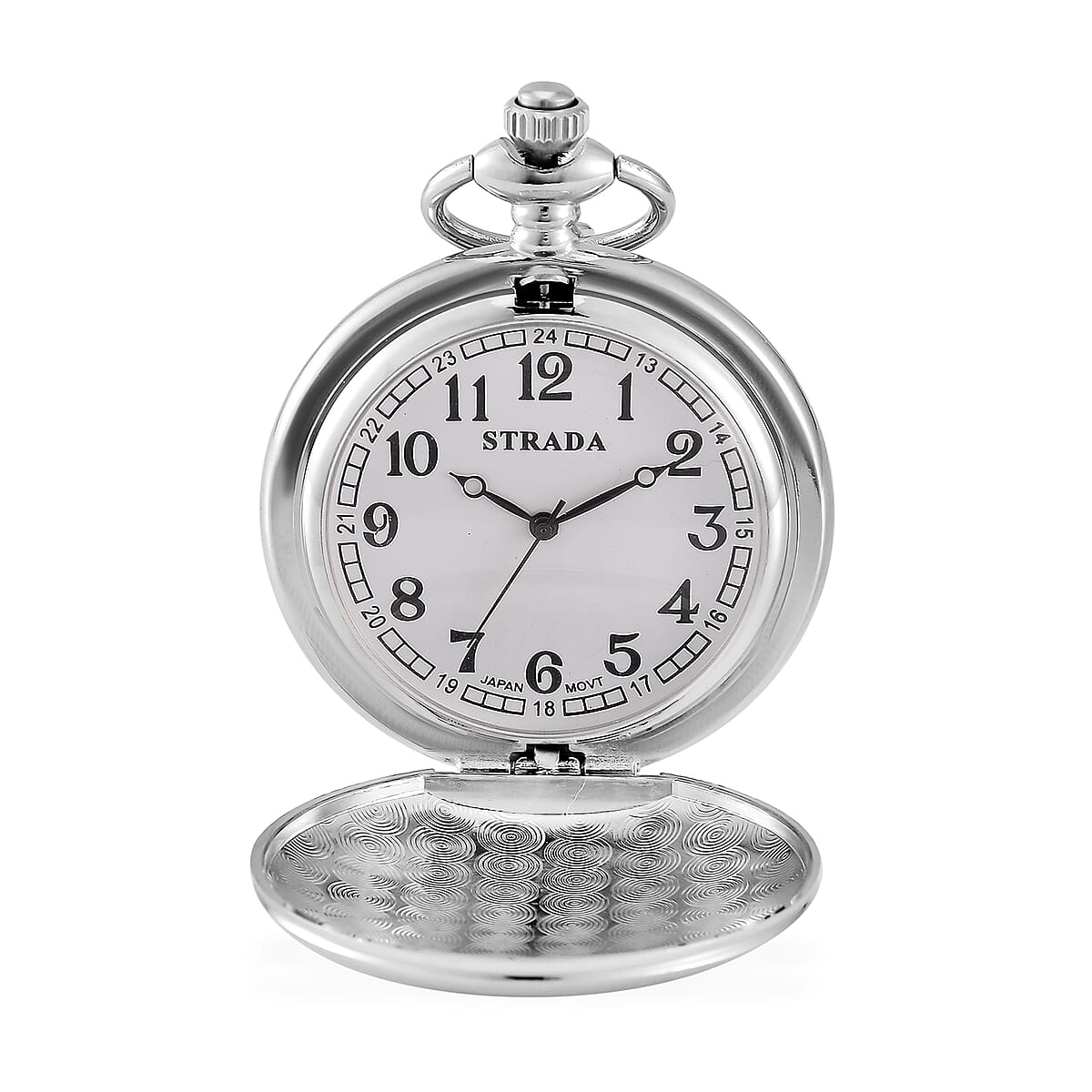 Strada Japanese Movement 3D Talisman of The Sun (Planetary) Pattern Pocket Watch with Chain in Silvertone (36 Inches) image number 4