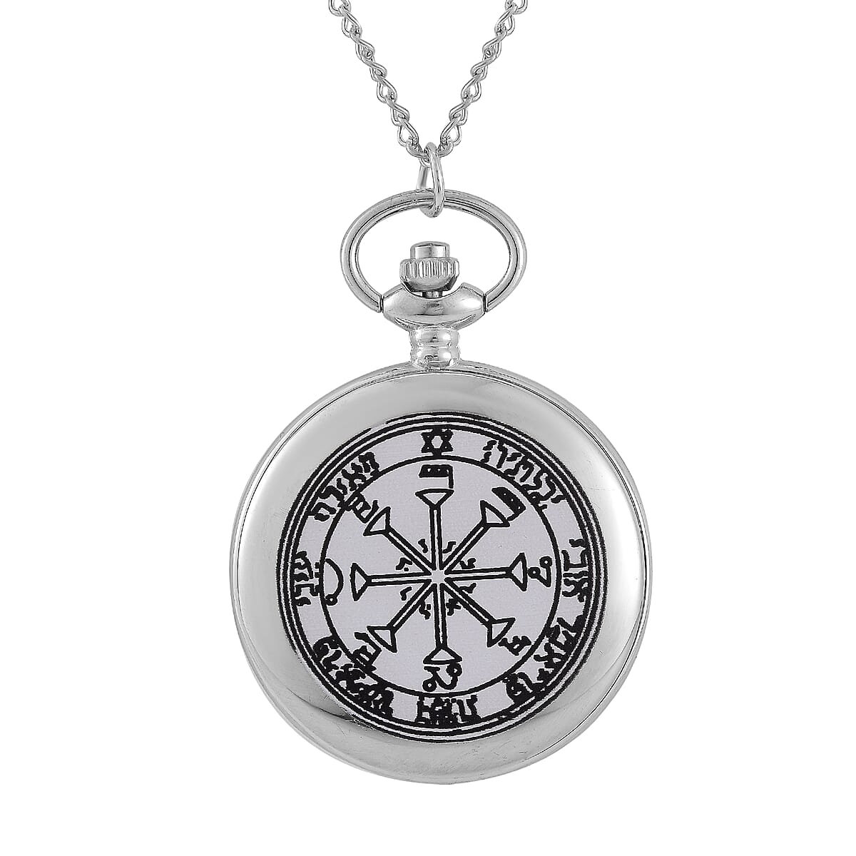 Strada Japanese Movement 3D Talisman of The Sun (Planetary) Pattern Pocket Watch with Chain in Silvertone (36 Inches) image number 5