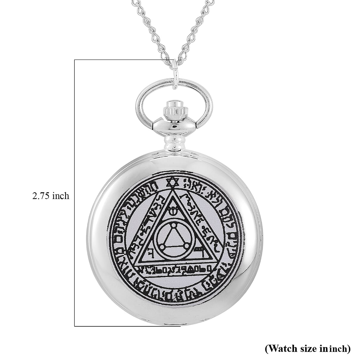 Strada Japanese Movement 3D Talisman of The Sun (Planetary) Pattern Pocket Watch with Chain in Silvertone (36 Inches) image number 7
