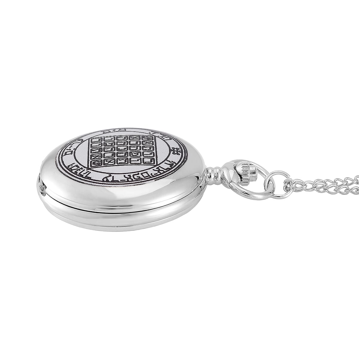 Strada Japanese Movement 3D Talisman of Saturn Pattern Pocket Watch with Chain in Silvertone (36 Inches) image number 3