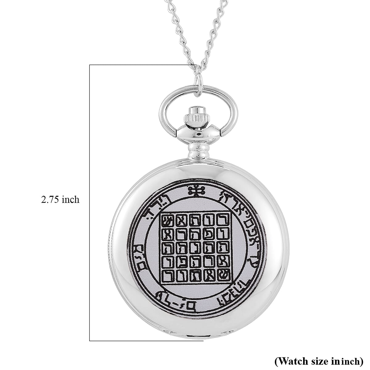 Strada Japanese Movement 3D Talisman of Saturn Pattern Pocket Watch with Chain in Silvertone (36 Inches) image number 8