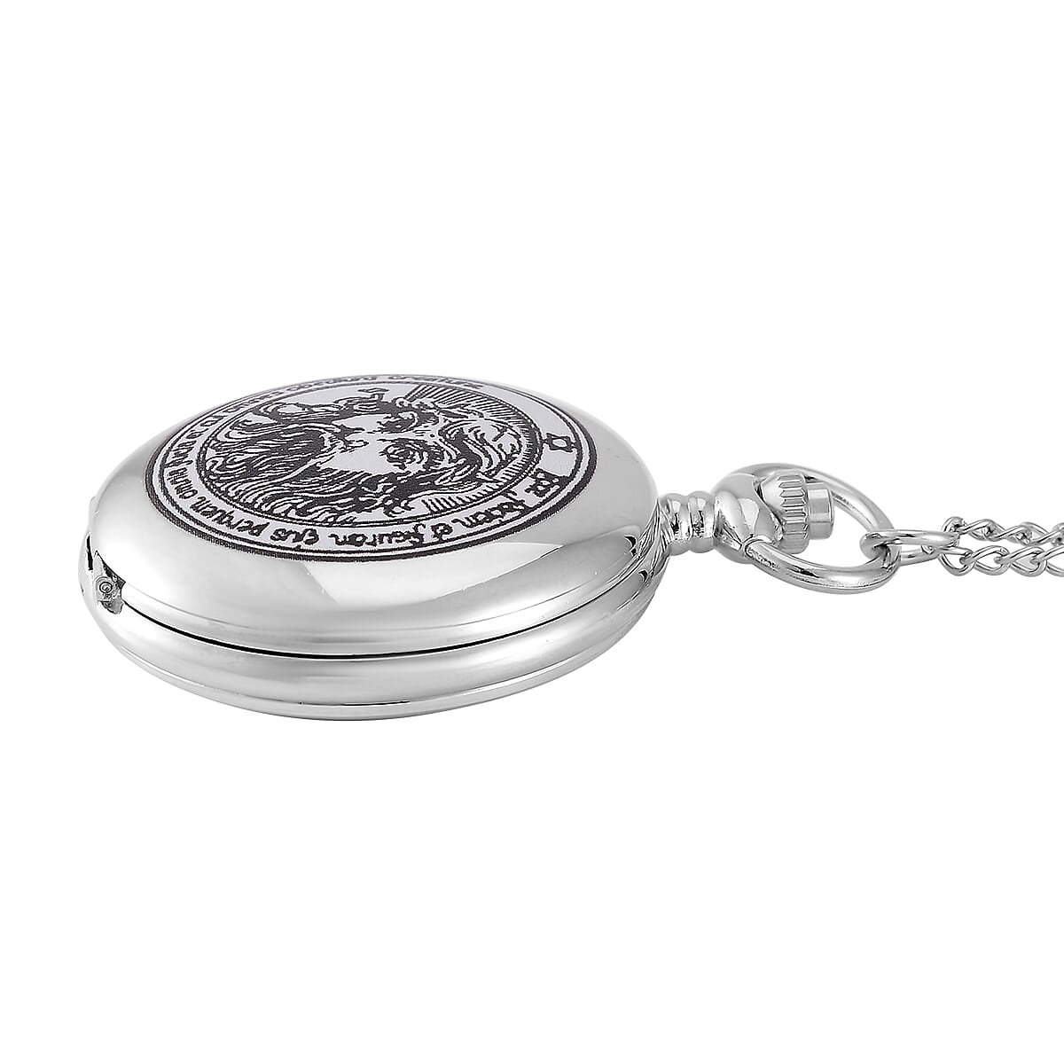 Strada Japanese Movement 3D Talisman of The Sun (1st Pentacle) Pattern Pocket Watch with Chain in Silvertone (36 Inches) image number 3