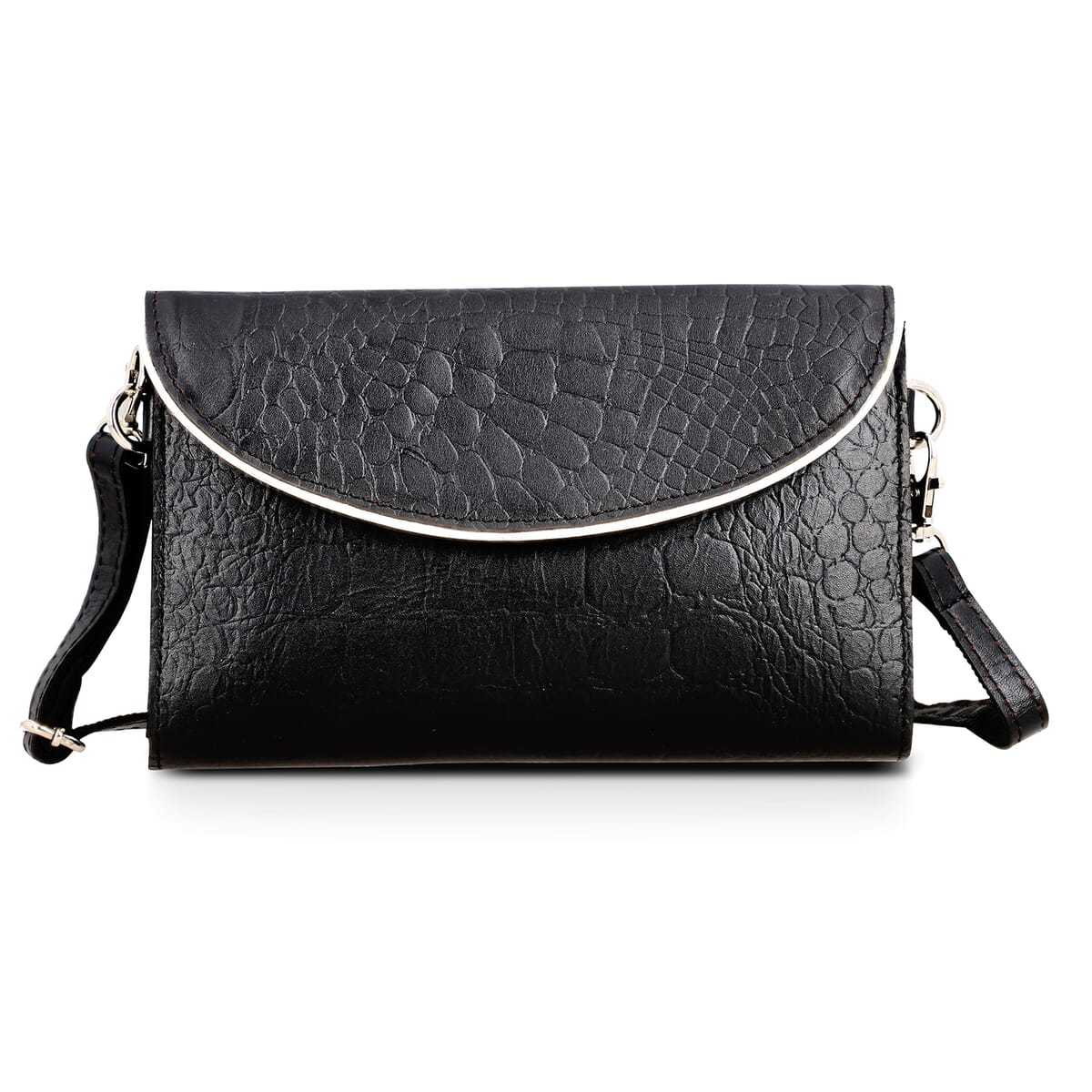 Black 100% Genuine Leather Flap Closure Crossbody Bag image number 0