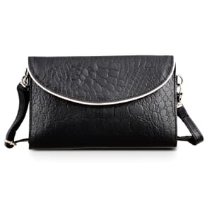Black 100% Genuine Leather Flap Closure Crossbody Bag