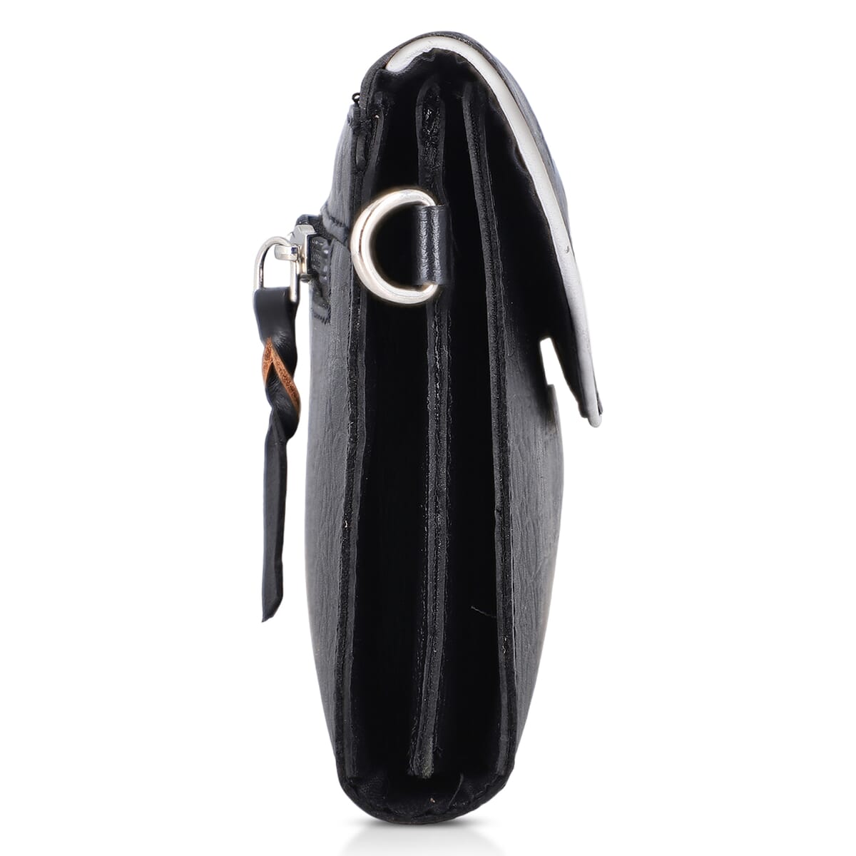Black 100% Genuine Leather Flap Closure Crossbody Bag image number 5