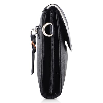 Black 100% Genuine Leather Croco Embossed Flap Closure Crossbody Bag