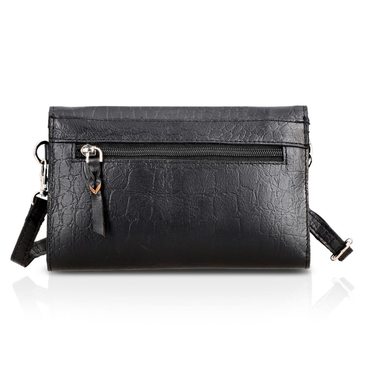 Black 100% Genuine Leather Flap Closure Crossbody Bag image number 6