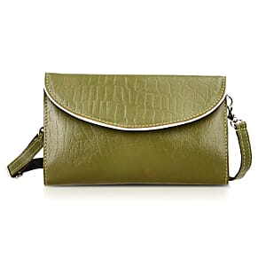 Green 100% Genuine Leather Flap Closure Crossbody Bag