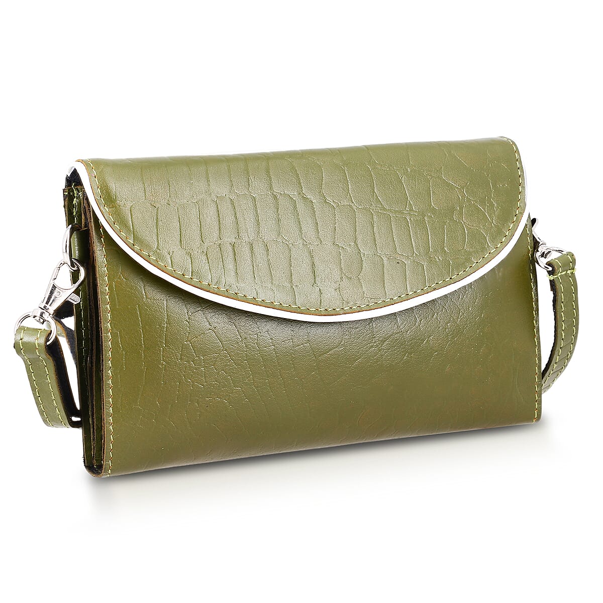 Green 100% Genuine Leather Flap Closure Crossbody Bag image number 4