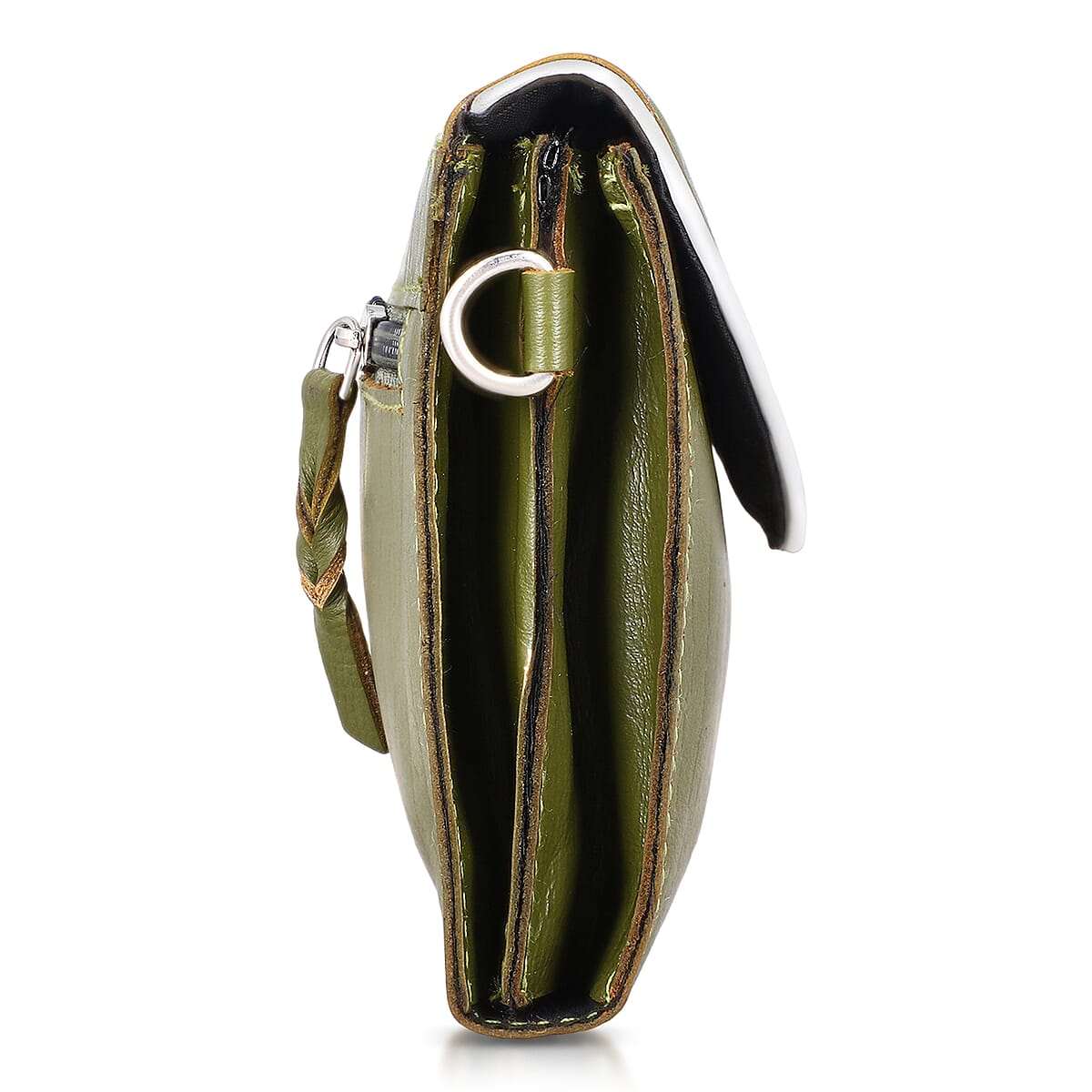 Green 100% Genuine Leather Flap Closure Crossbody Bag image number 5