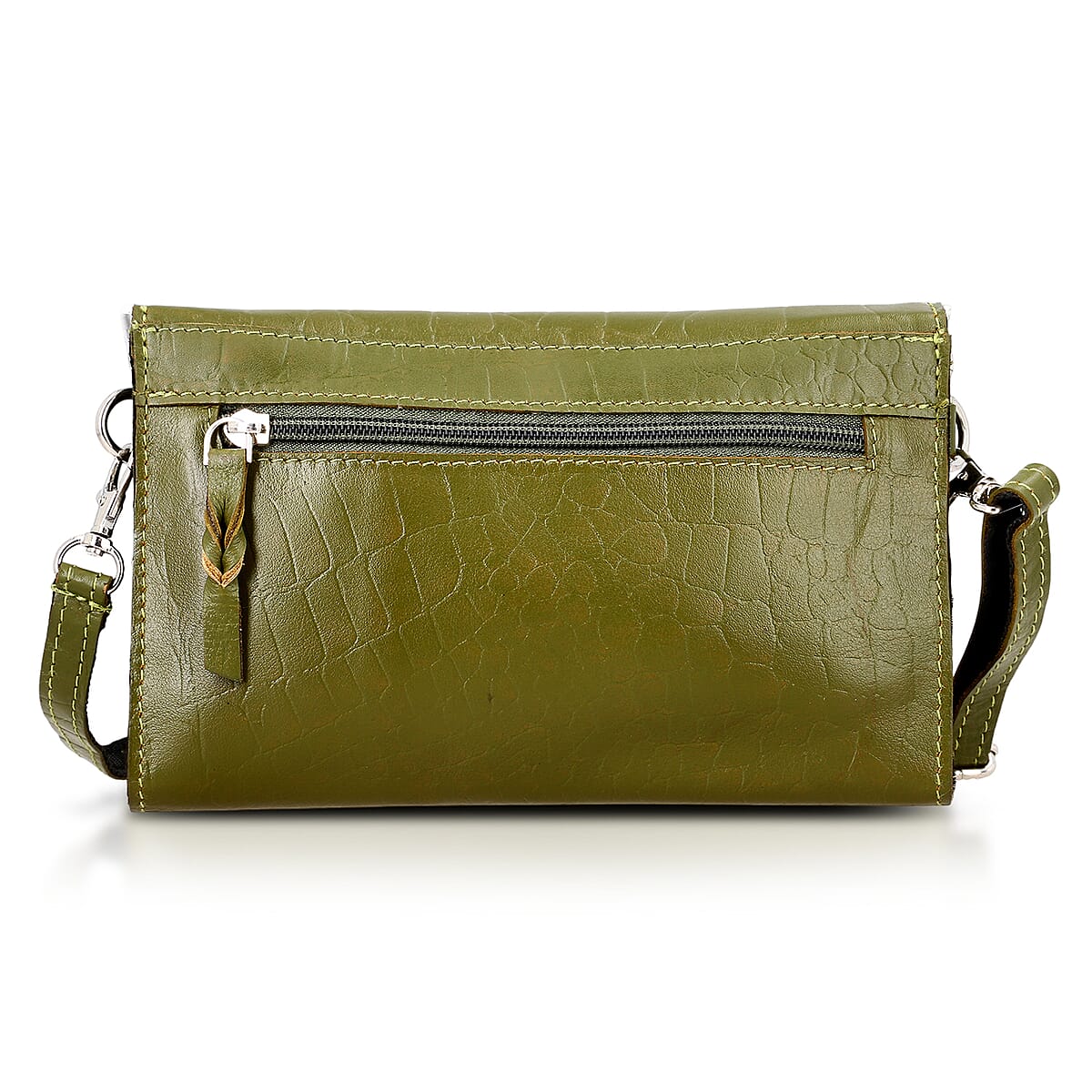Green 100% Genuine Leather Flap Closure Crossbody Bag image number 6