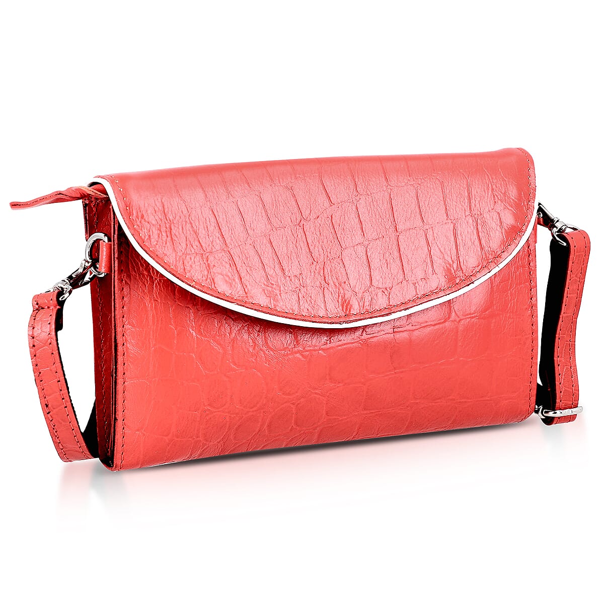 Red 100% Genuine Leather Flap Closure Crossbody Bag image number 4