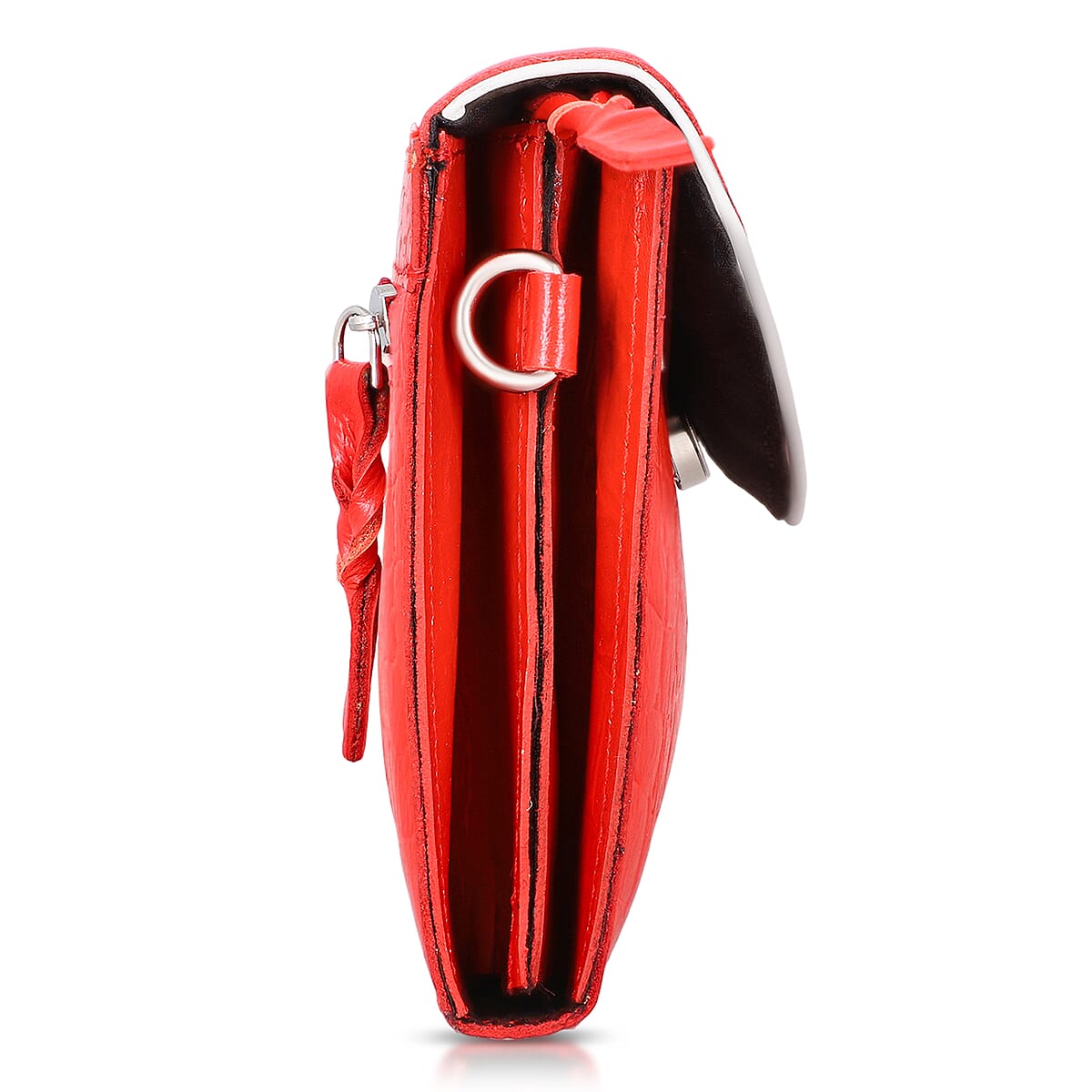 Red 100% Genuine Leather Flap Closure Crossbody Bag image number 5