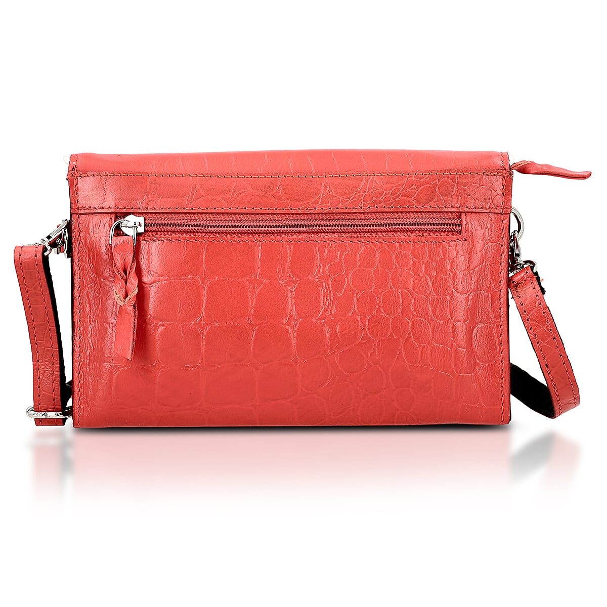 Red 100% Genuine Leather Flap Closure Crossbody Bag image number 6