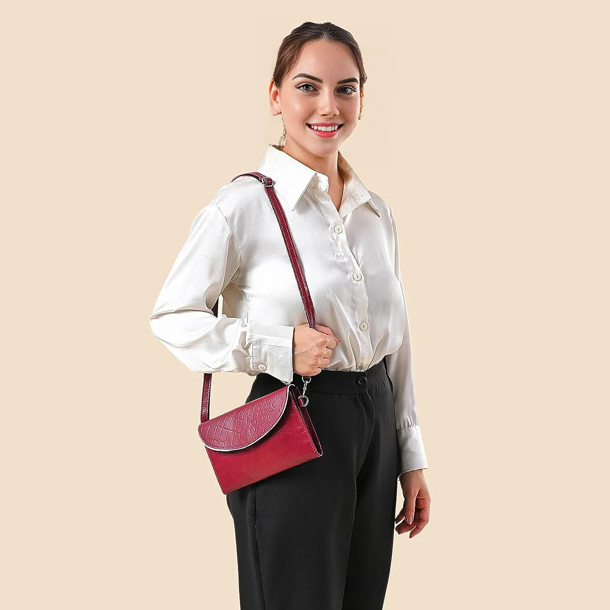 Cherry 100% Genuine Leather Flap Closure Crossbody Bag image number 1
