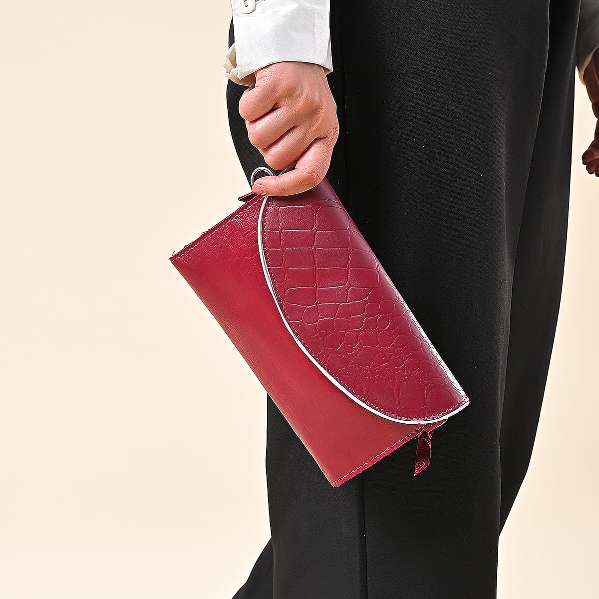 Cherry 100% Genuine Leather Flap Closure Crossbody Bag image number 3