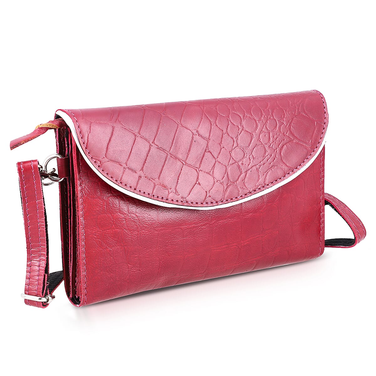 Cherry 100% Genuine Leather Flap Closure Crossbody Bag image number 4