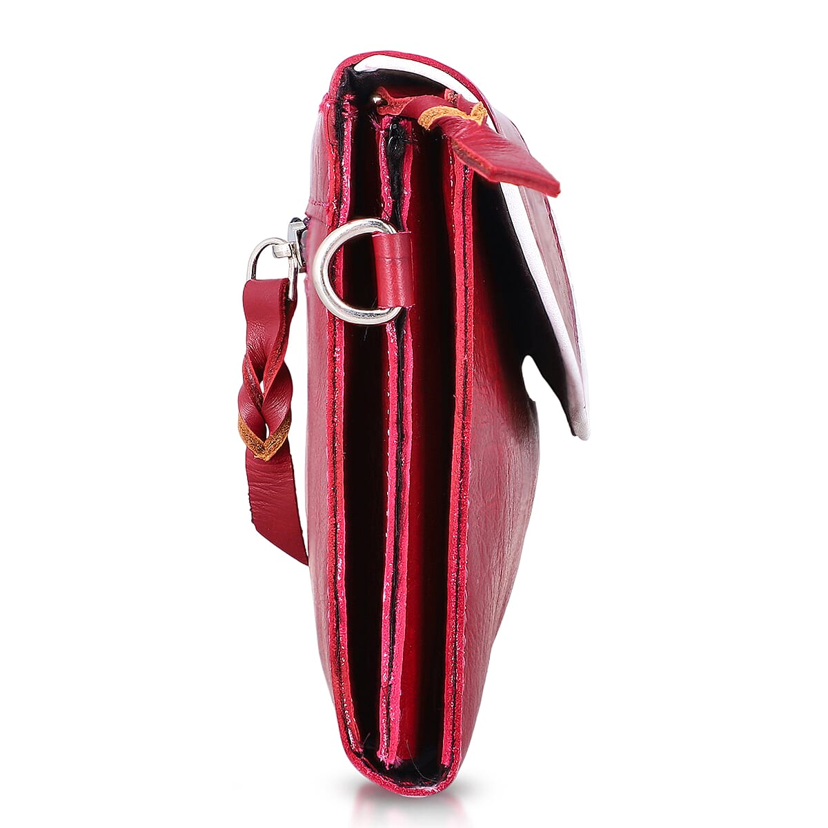 Cherry 100% Genuine Leather Flap Closure Crossbody Bag image number 5
