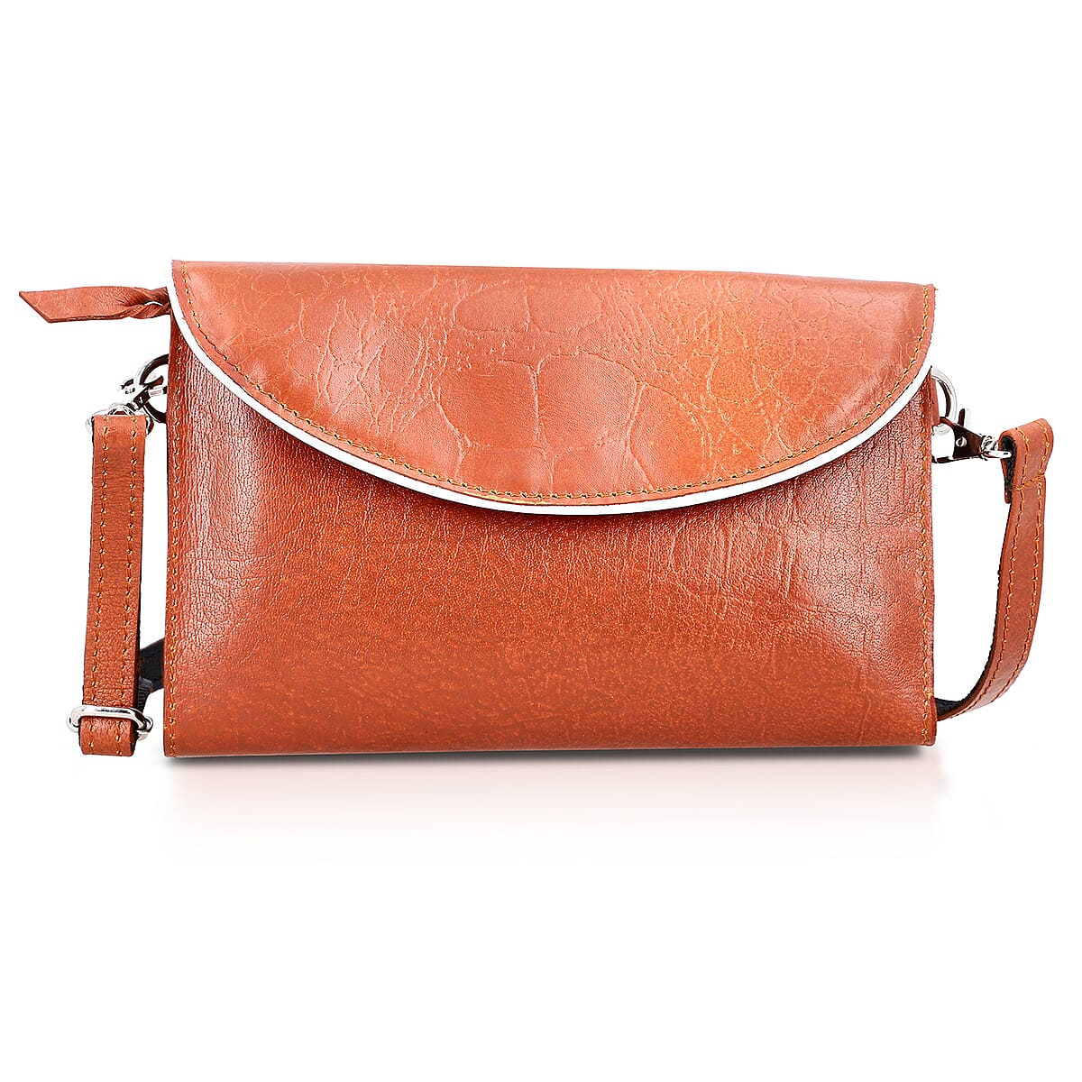 Tan 100% Genuine Leather Flap Closure Crossbody Bag  image number 0