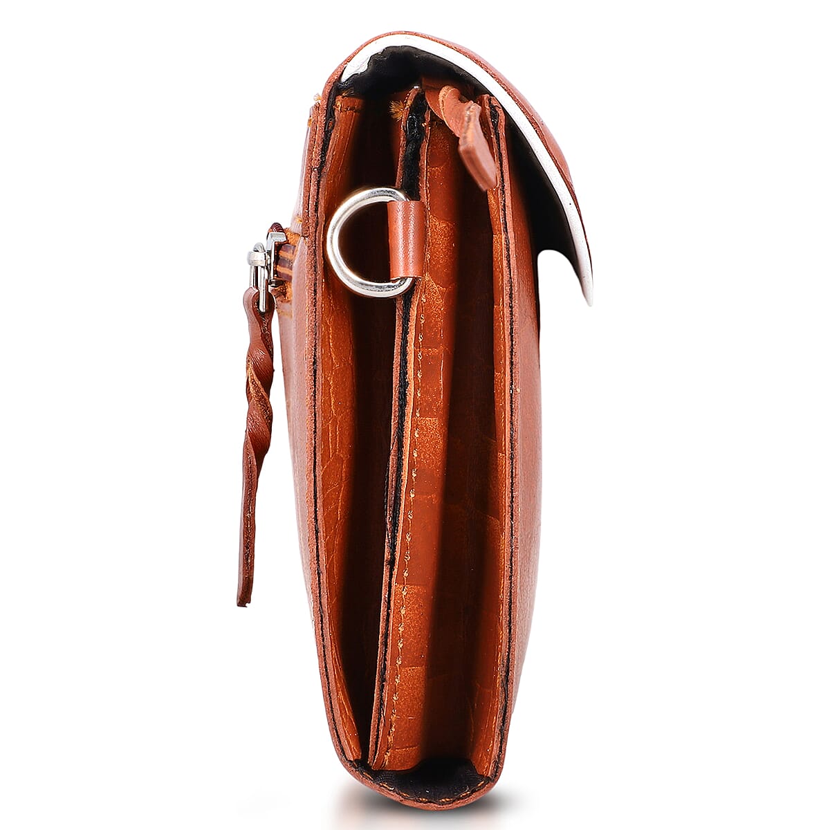 Tan 100% Genuine Leather Flap Closure Crossbody Bag  image number 5