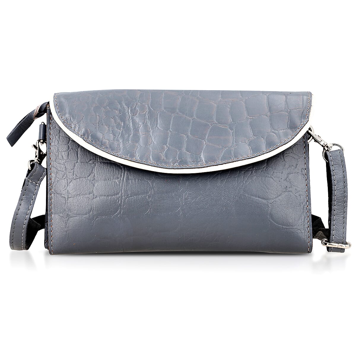Gray 100% Genuine Leather Flap Closure Crossbody Bag image number 0