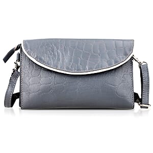 Gray 100% Genuine Leather Flap Closure Crossbody Bag