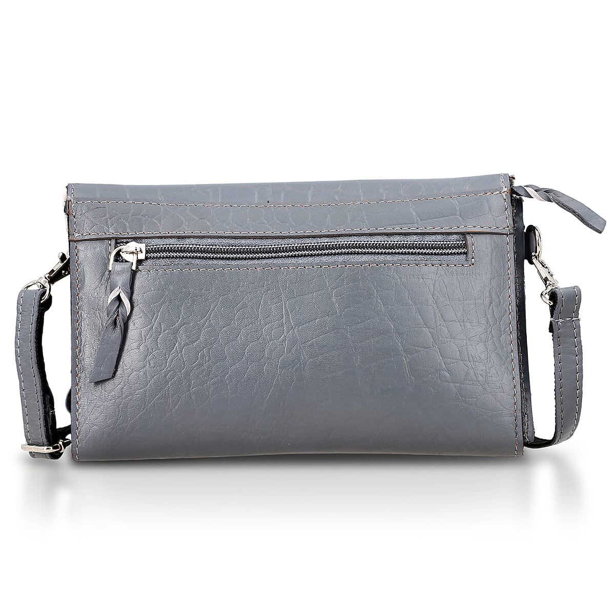 Gray 100% Genuine Leather Flap Closure Crossbody Bag image number 6