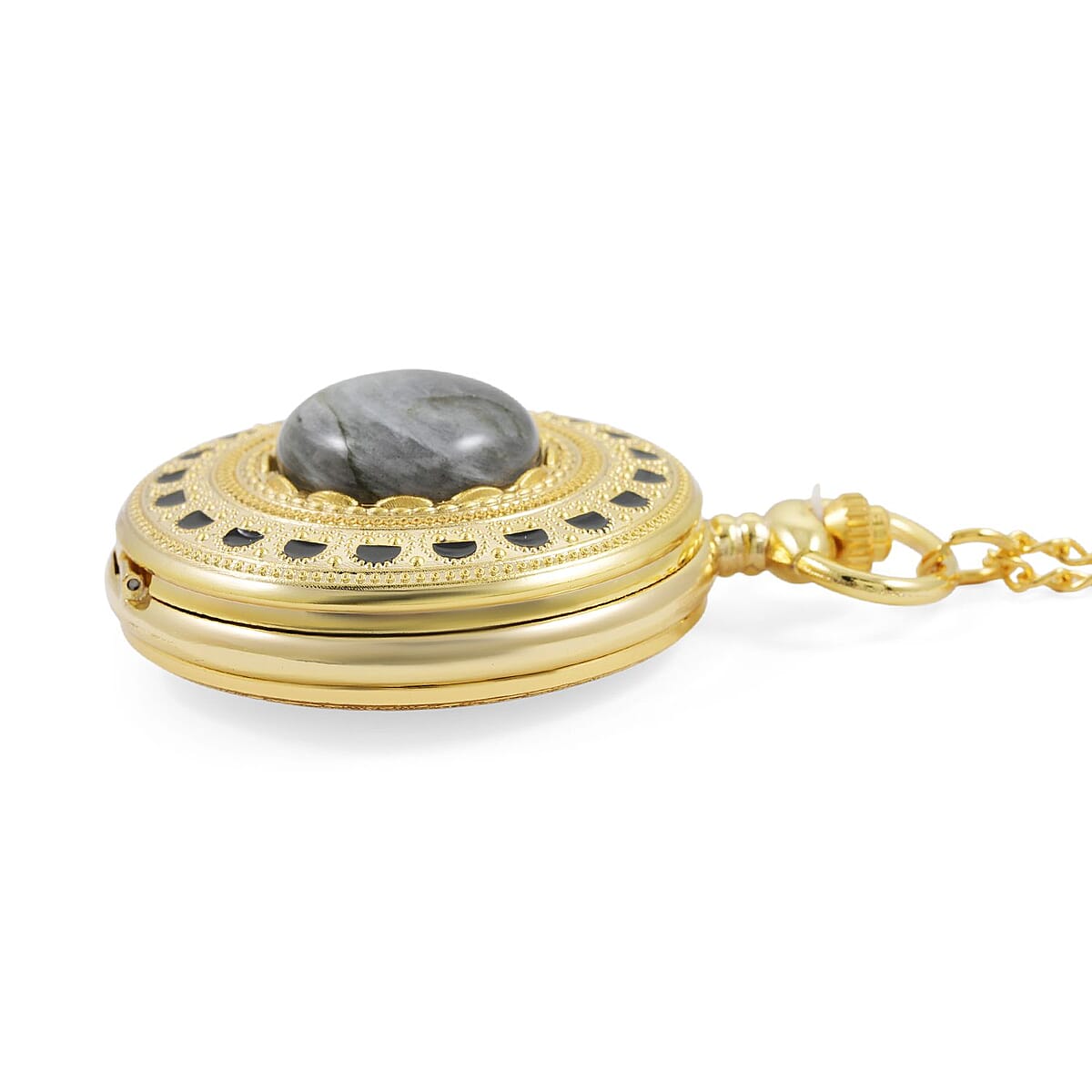 Strada Japanese Movement Labradorite Pocket Watch with Chain (36 Inches) in Goldtone 15.00 ctw image number 2