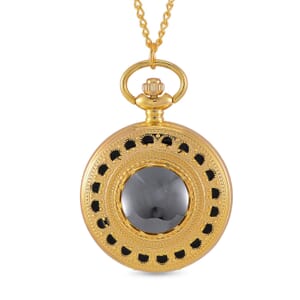 Strada Japanese Movement Hematite Pocket Watch with Chain (36 Inches) in Goldtone 15.00 ctw