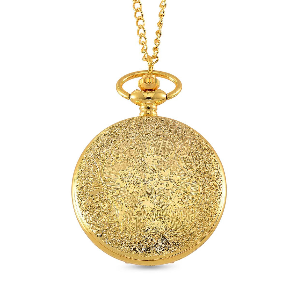 Strada Japanese Movement Green Aventurine Pocket Watch with Chain (36 Inches) in Goldtone 15.00 ctw image number 3