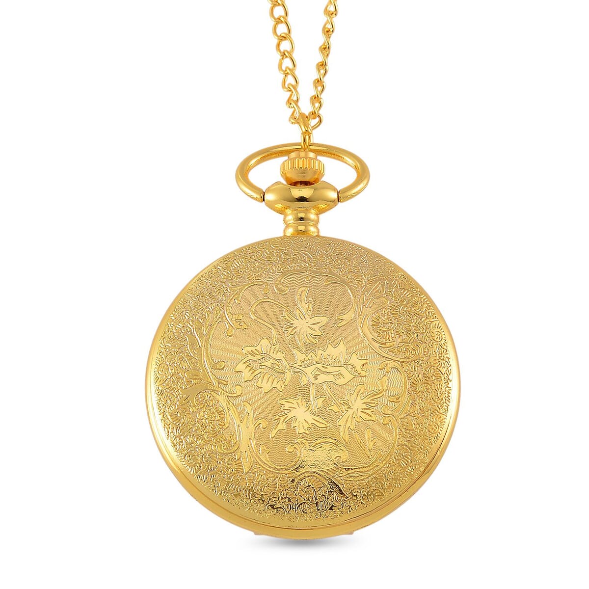 Strada Japanese Movement White Howlite Pocket Watch with Chain (36 Inches) in Goldtone 15.00 ctw image number 3