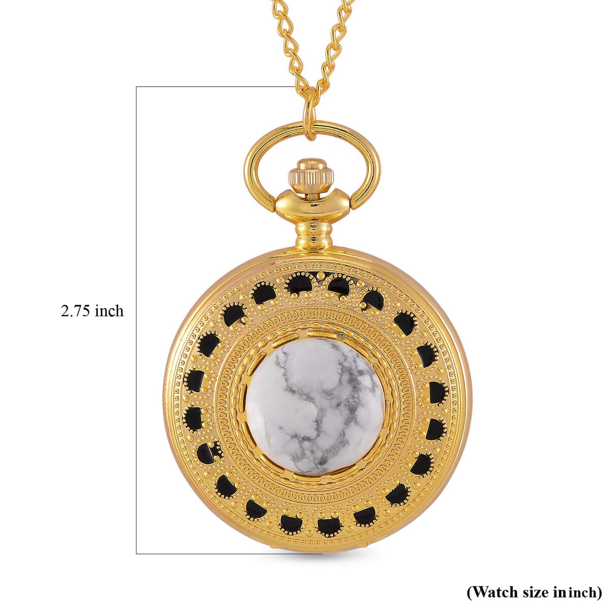 Strada Japanese Movement White Howlite Pocket Watch with Chain (36 Inches) in Goldtone 15.00 ctw image number 7