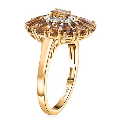 D'Joy Premium Golden Turkizite and White Zircon 3.80 ctw Sunflower Ring in 18K Vermeil YG and Rhodium Over Sterling Silver (Size 10.0)