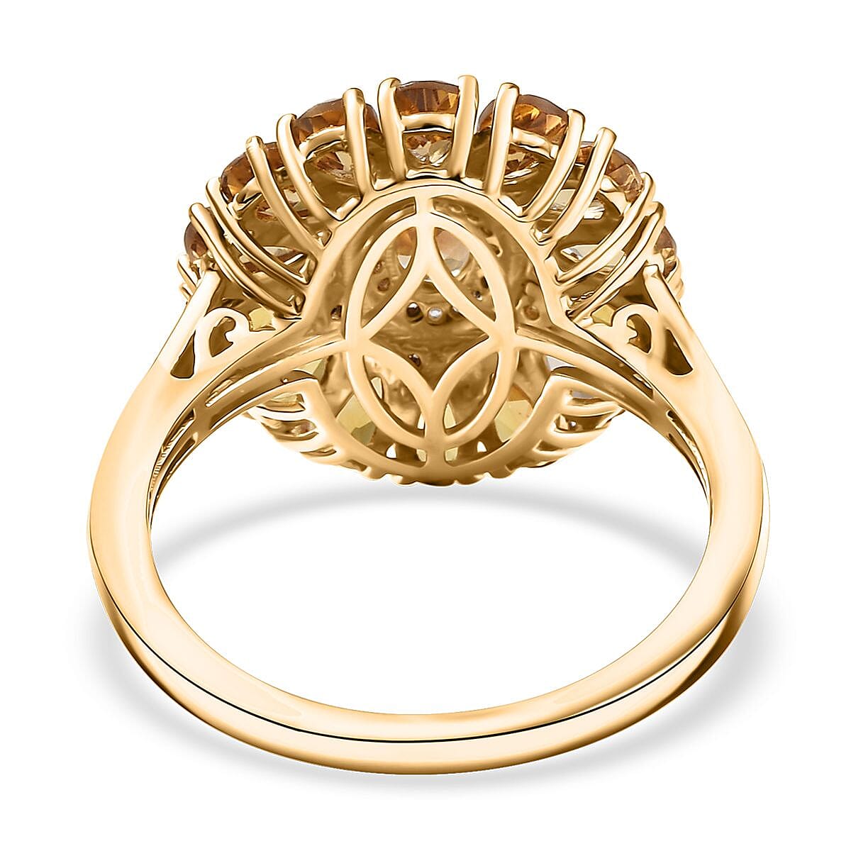 D'Joy Premium Golden Turkizite and White Zircon 3.80 ctw Sunflower Ring in 18K Vermeil YG and Rhodium Over Sterling Silver (Size 10.0)