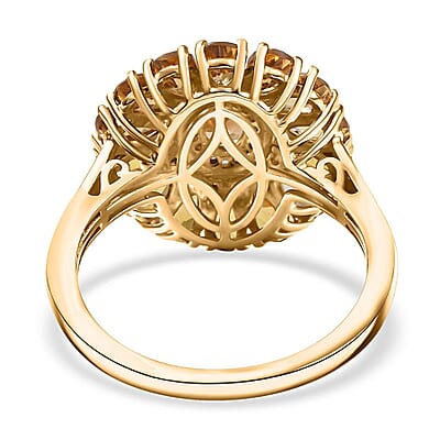 D'Joy Premium Golden Turkizite and White Zircon 3.80 ctw Sunflower Ring in 18K Vermeil YG and Rhodium Over Sterling Silver (Size 10.0)